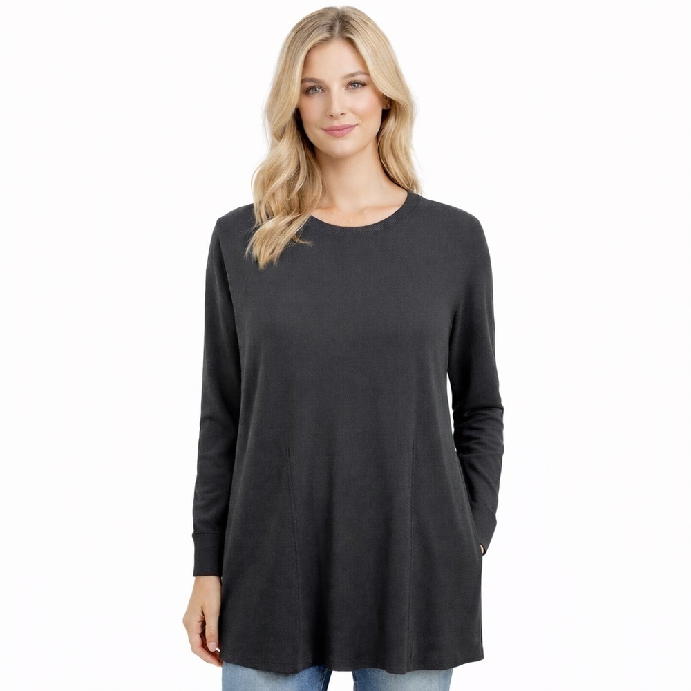 Garnet Hill Black Knit Tunic Top Dolman Sleeves Organic Cotton Soft Cozy Size S